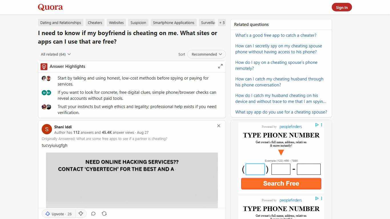 I need to know if my boyfriend is cheating on me. What sites or apps can I use that are free? - Quora